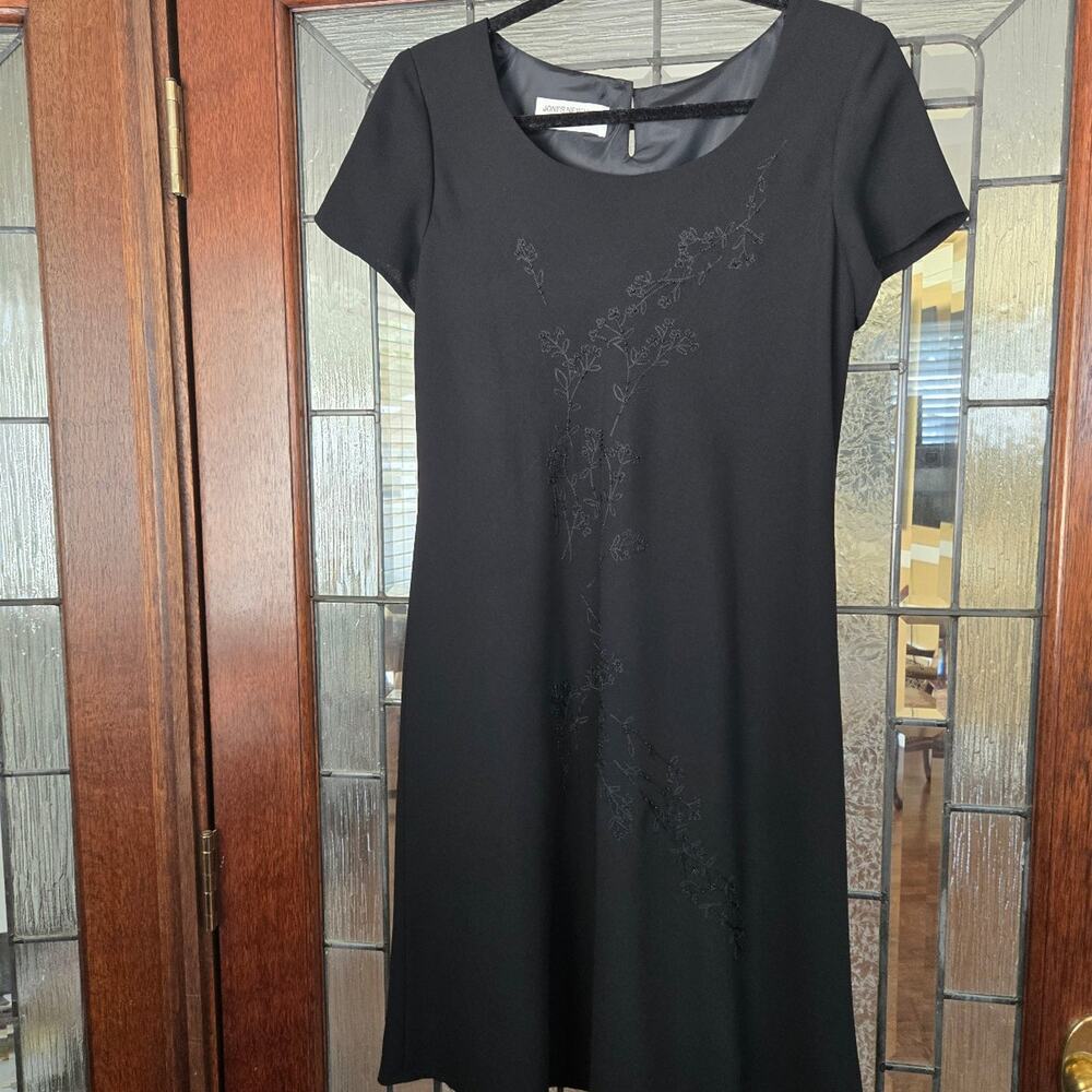 Vintage Jones New York Black Floral Embroidered Beaded Dress